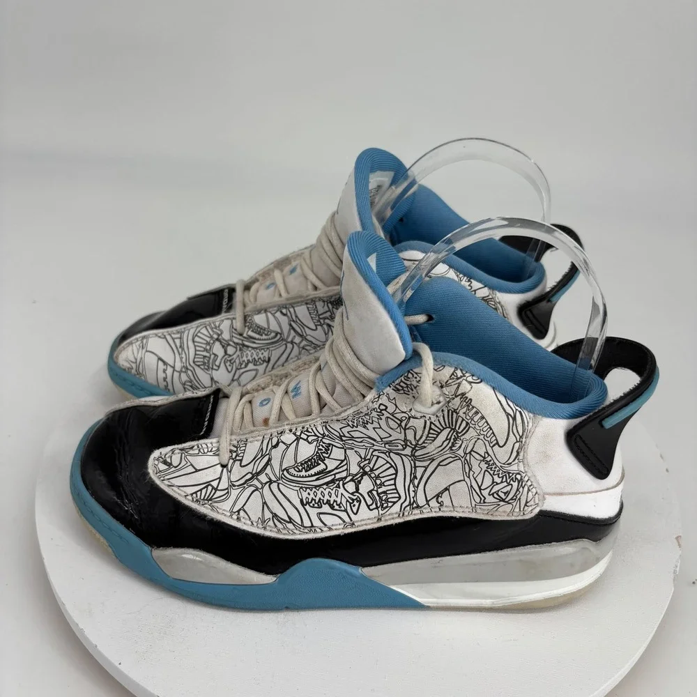 Jordan Dub Zero Kids Sneakers 1Y White Blue Black Laser Etched University Blue